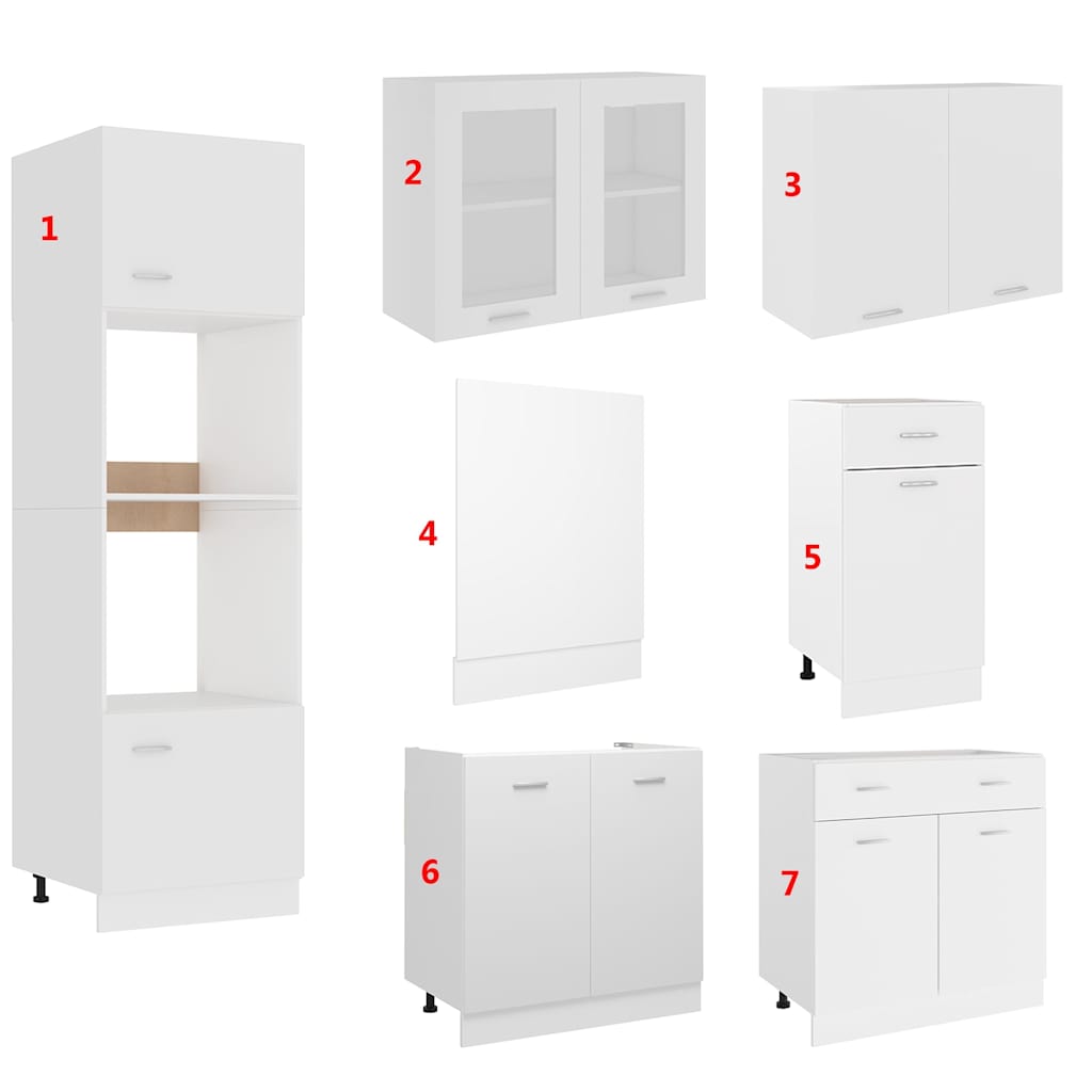 7 Pcs conjunto armários de cozinha derivados de madeira lyon branco