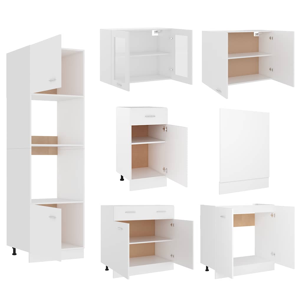 7 Pcs conjunto armários de cozinha derivados de madeira lyon branco