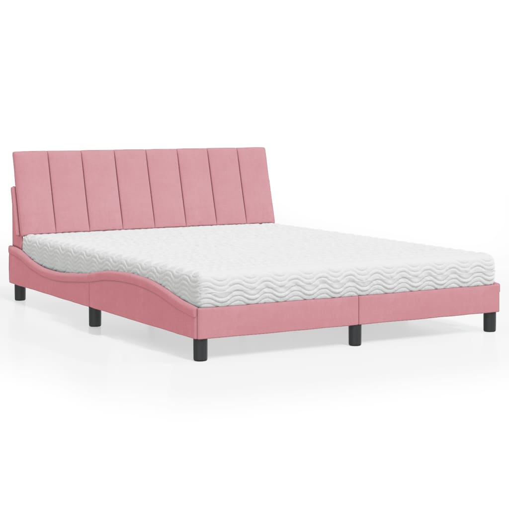 Cama com colchão hanko 160x200 cm veludo rosa