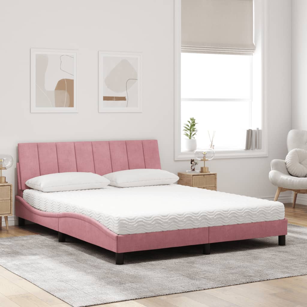 Cama com colchão hanko 160x200 cm veludo rosa