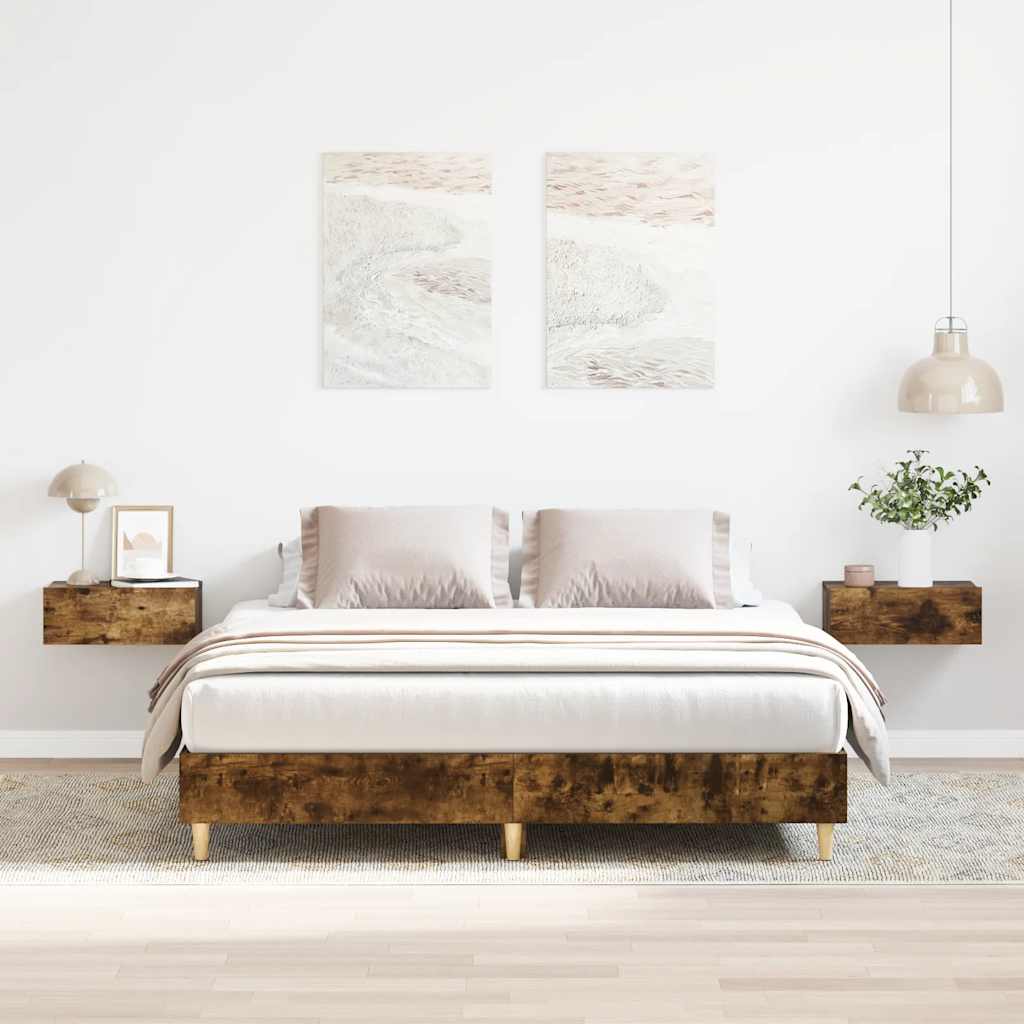 Estrutura de cama sem colchão 150x200 cm carvalho fumado