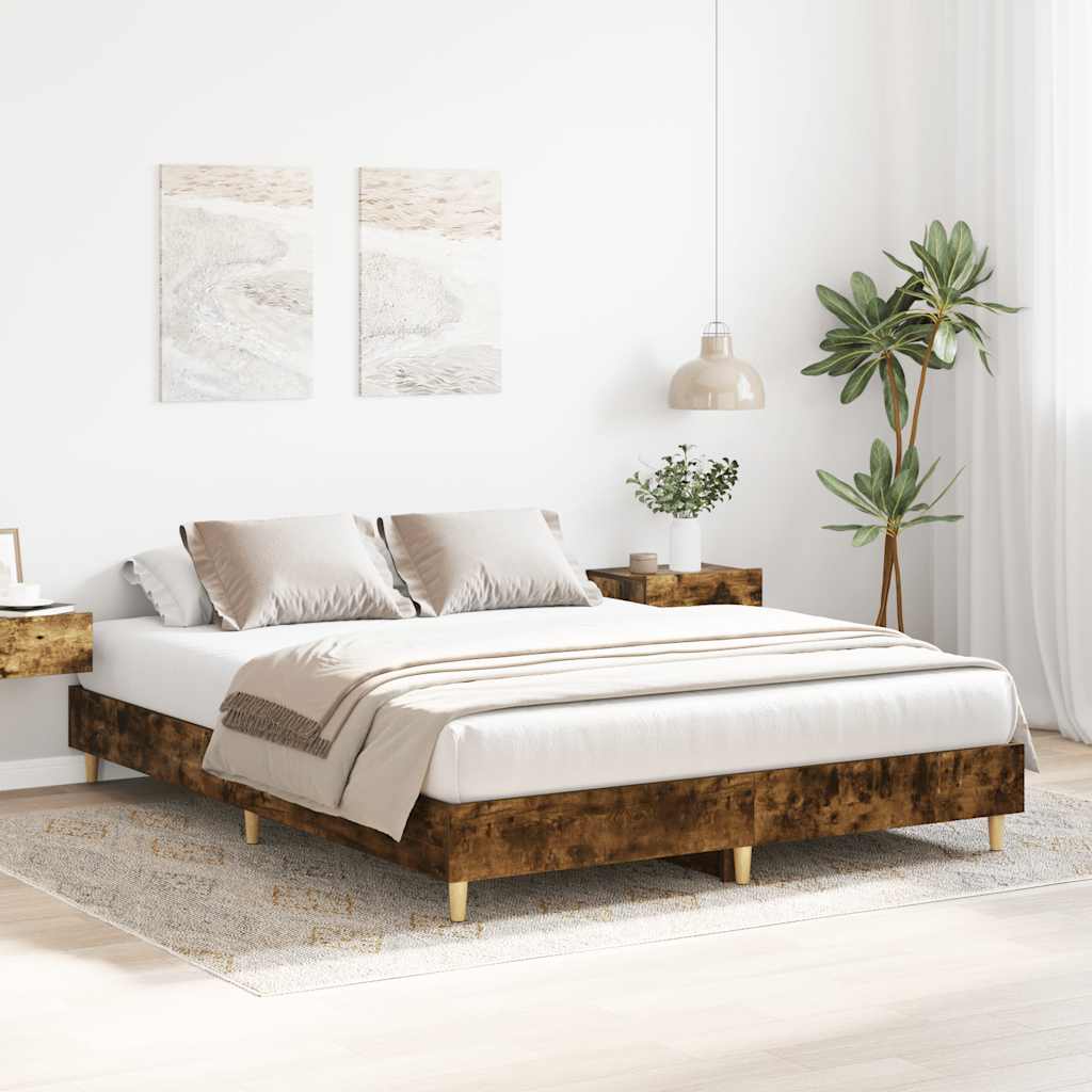 Estrutura de cama sem colchão 150x200 cm carvalho fumado