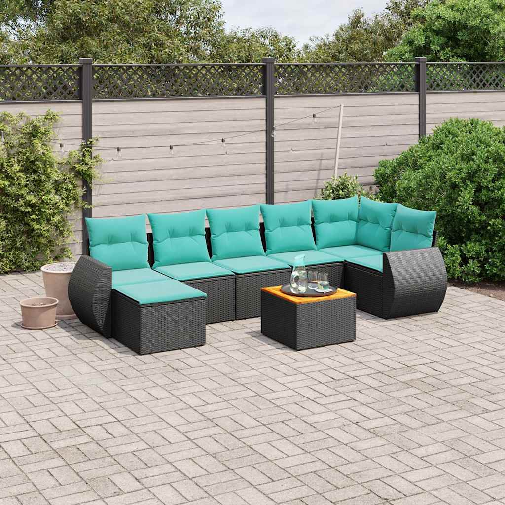Conjunto de sofá de jardim com 8 peças e almofadas em rattan sintético preto