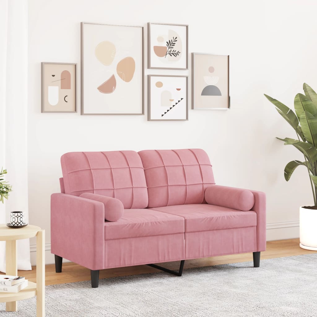 Sofá 2 lug. c/ almofadas decorativas 120 cm veludo rosa