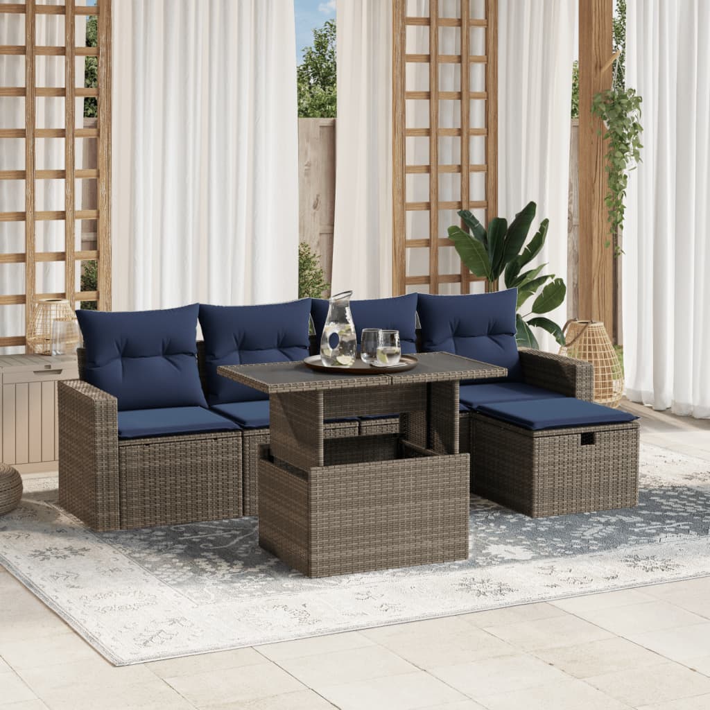 Conjunto de sofá de jardim com 6 peças e almofadas em rattan sintético cinza