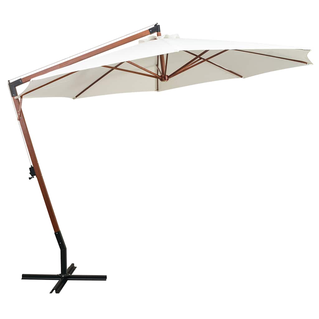 Guarda-sol suspenso com poste de madeira 350 cm branco
