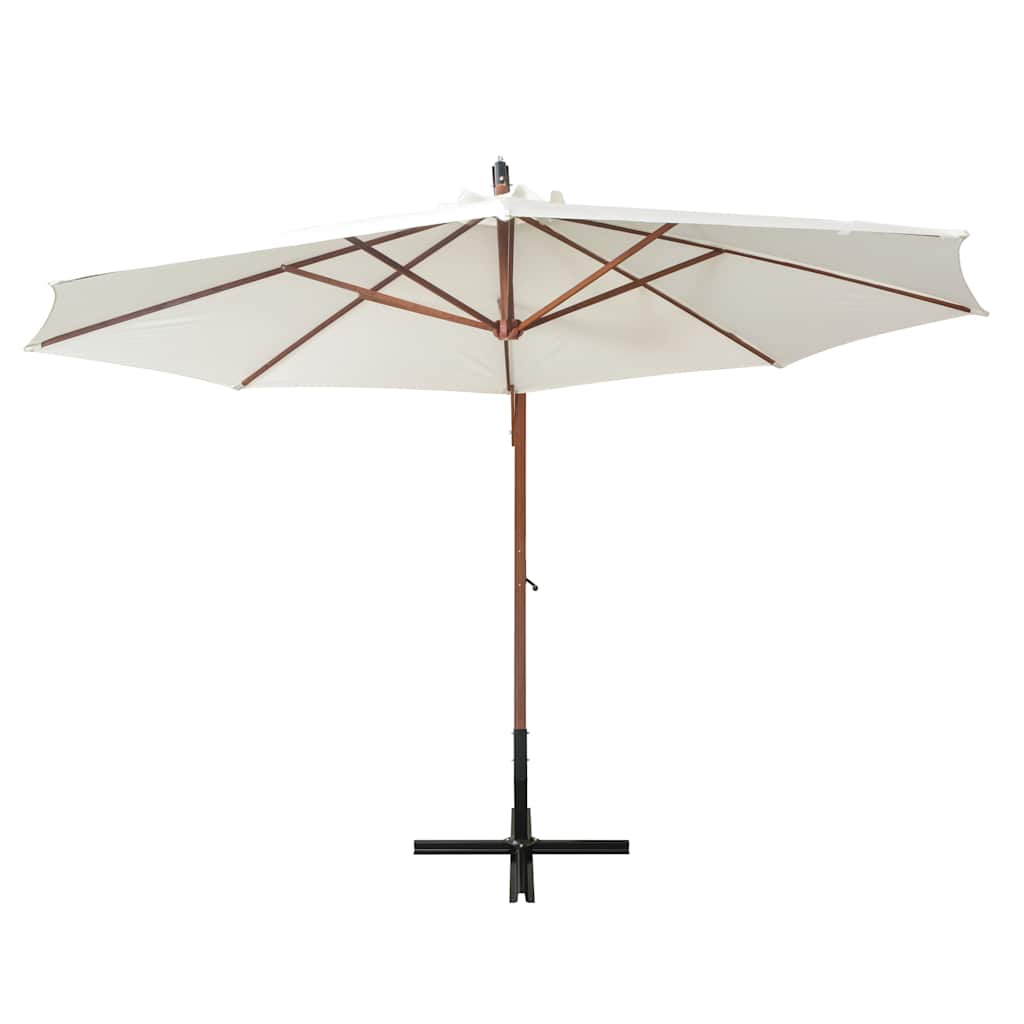 Guarda-sol suspenso com poste de madeira 350 cm branco