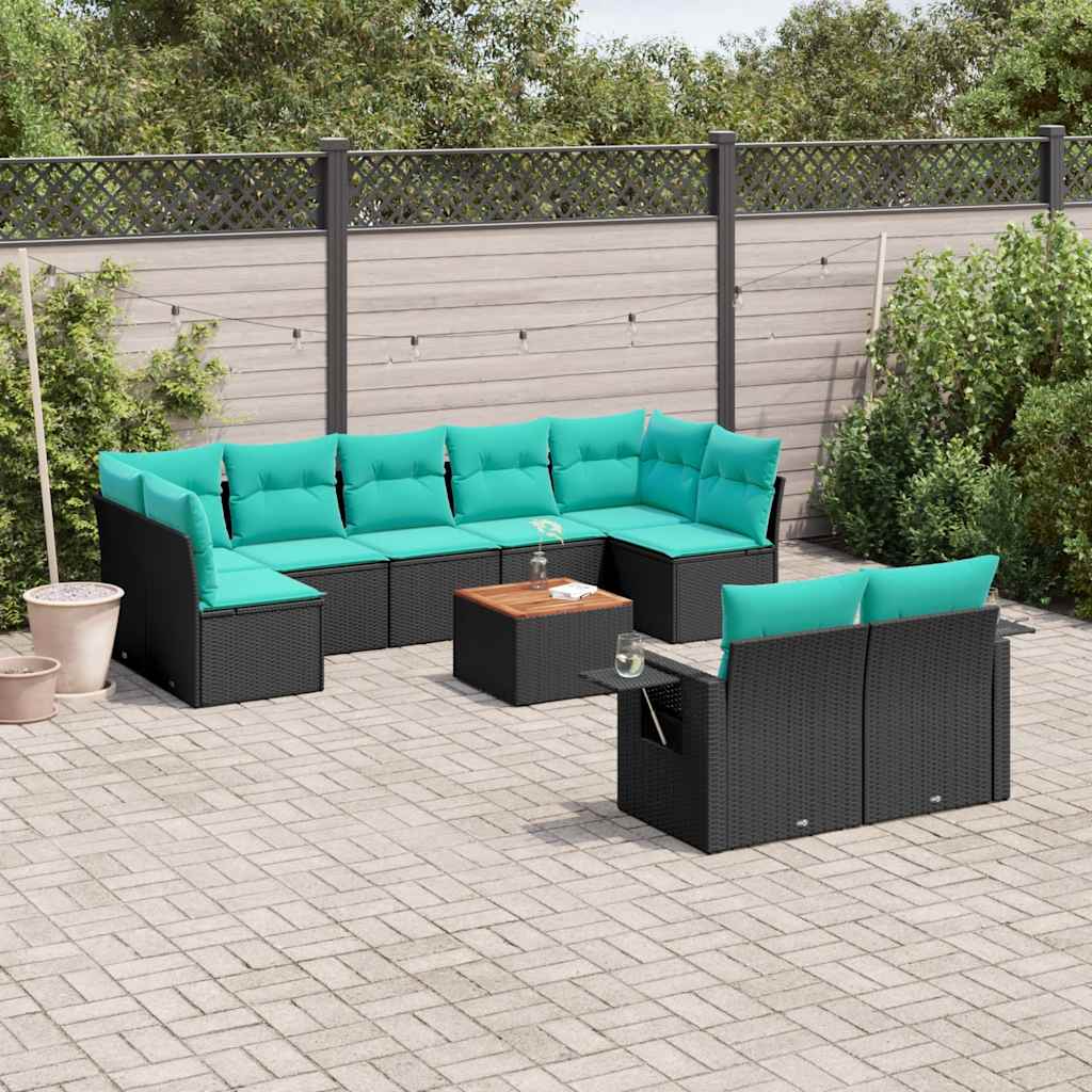 Conjunto de sofá de jardim com 10 peças e almofadas em rattan sintético preto