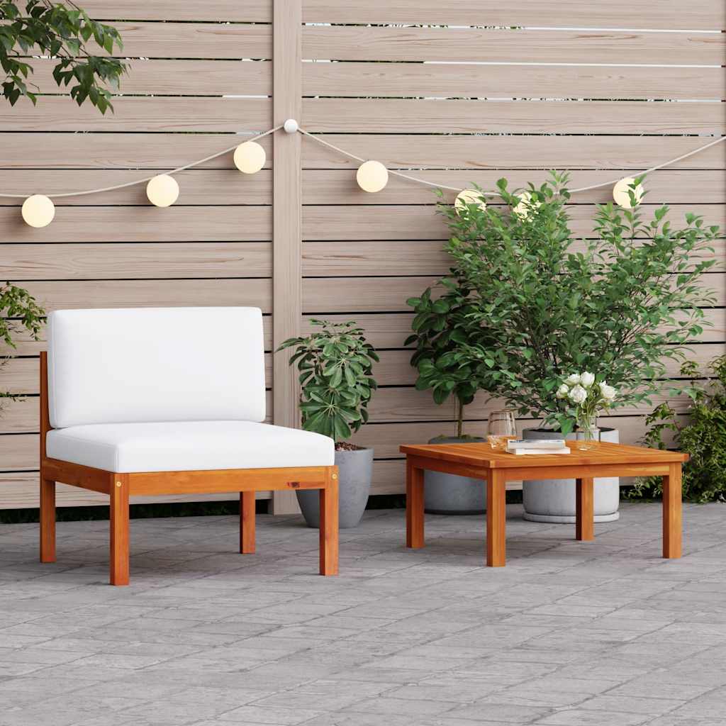 Conjunto de lounge de jardim de 2 peças com almofadas de madeira de acácia e corda