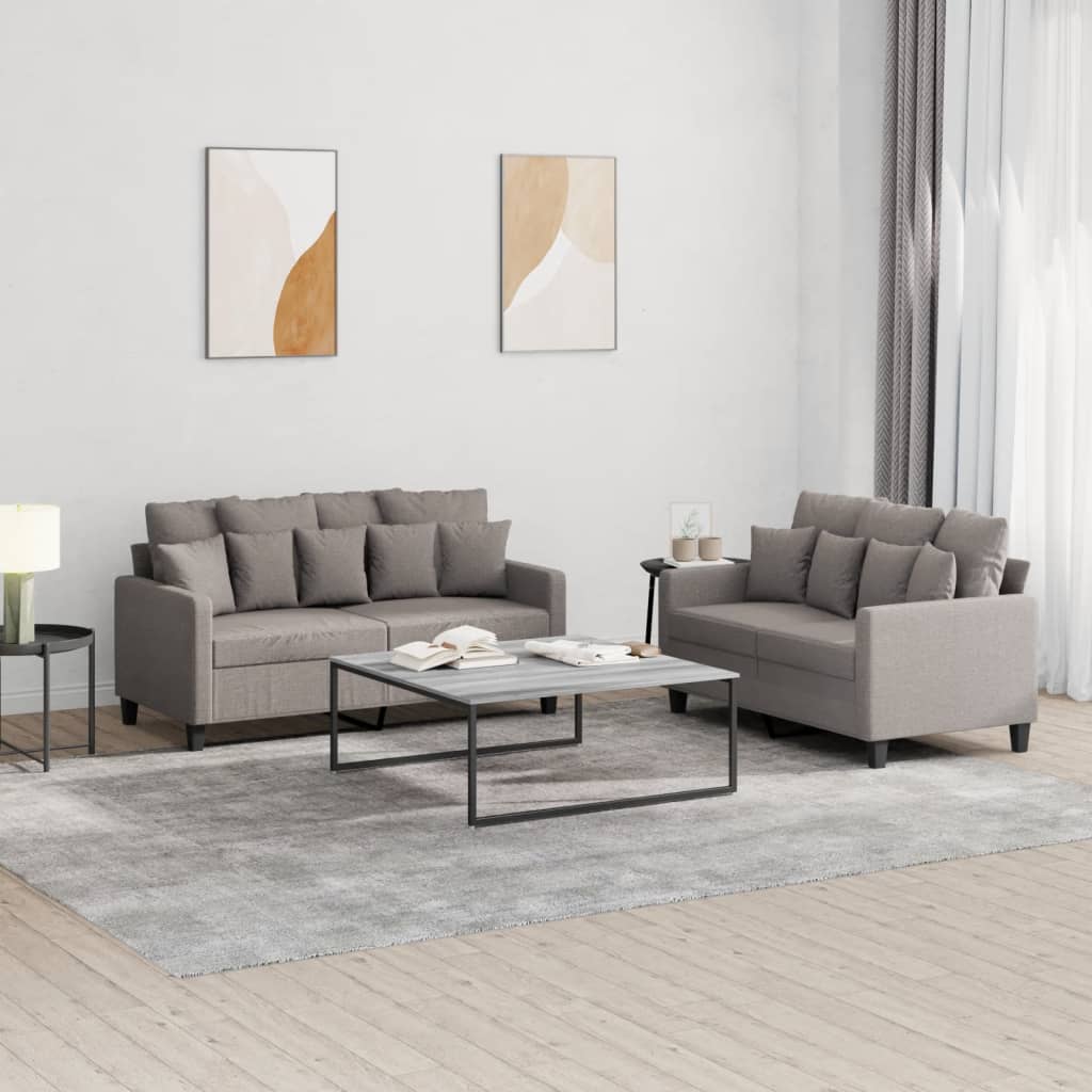 2 Pcs conjunto de sofás com almofadões tecido cinza-acastanhado