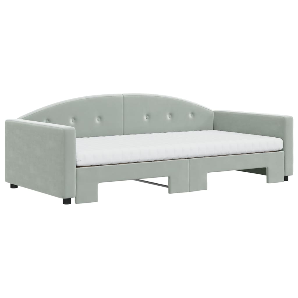 Sofá-cama c/ gavetão e colchões 100x200cm veludo cinzento-claro