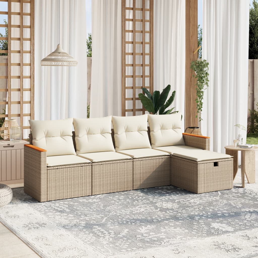 5 Pcs conjunto de sofás p/ jardim com almofadões vime PE bege