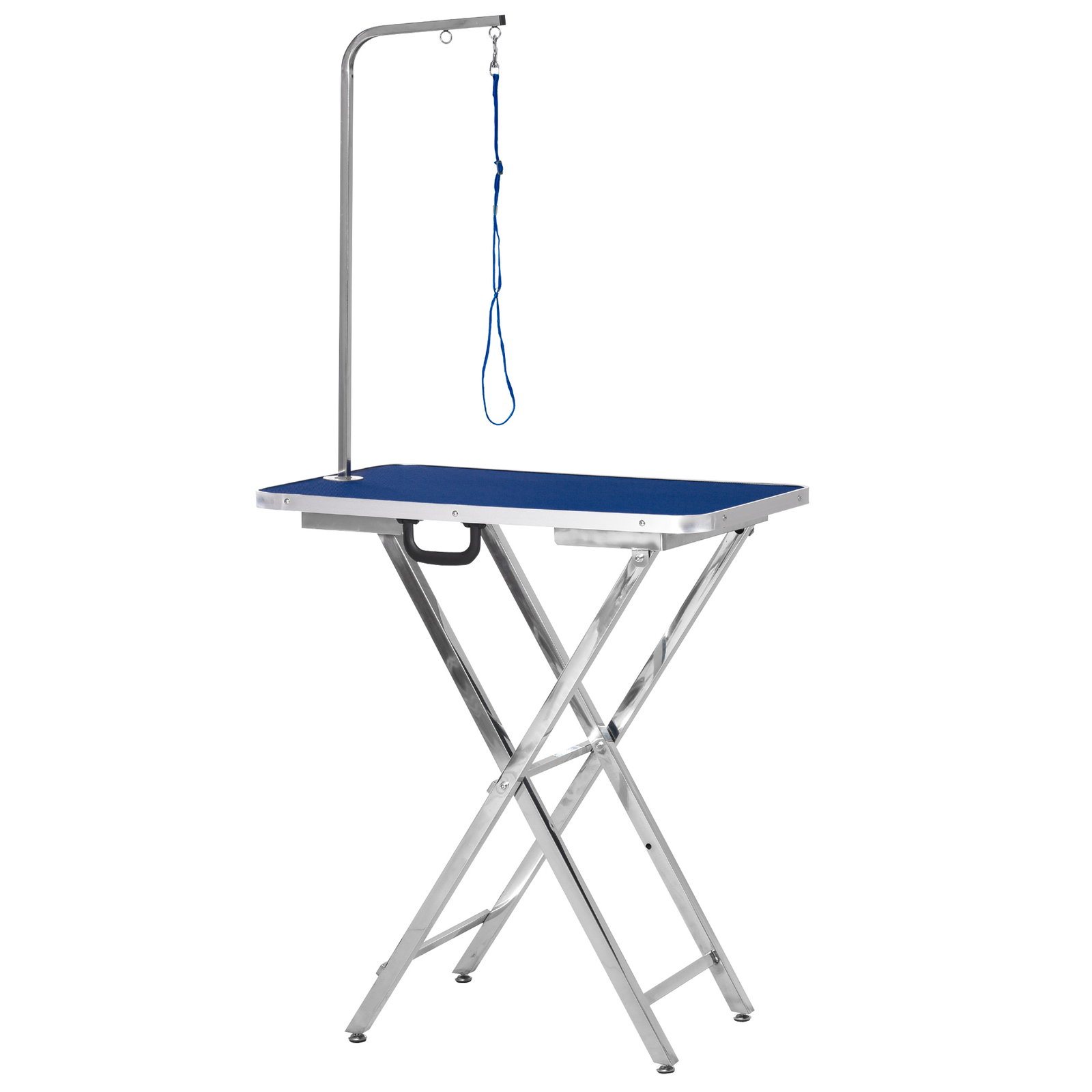 Mesa de tosquia para cães com bancada antiderrapante alça e braço com altura ajustável 72x45x74-81 cm azul