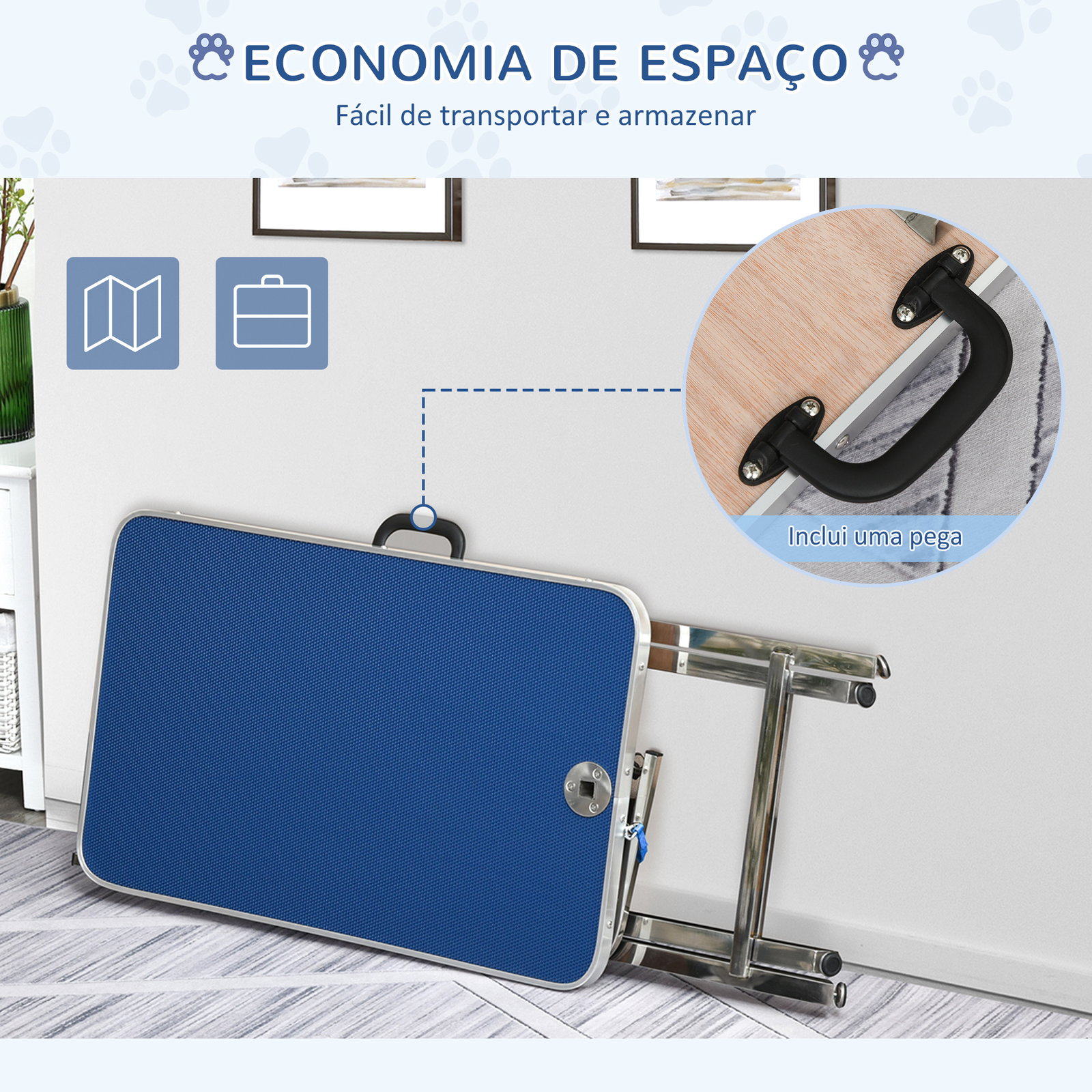 Mesa de tosquia para cães com bancada antiderrapante alça e braço com altura ajustável 72x45x74-81 cm azul