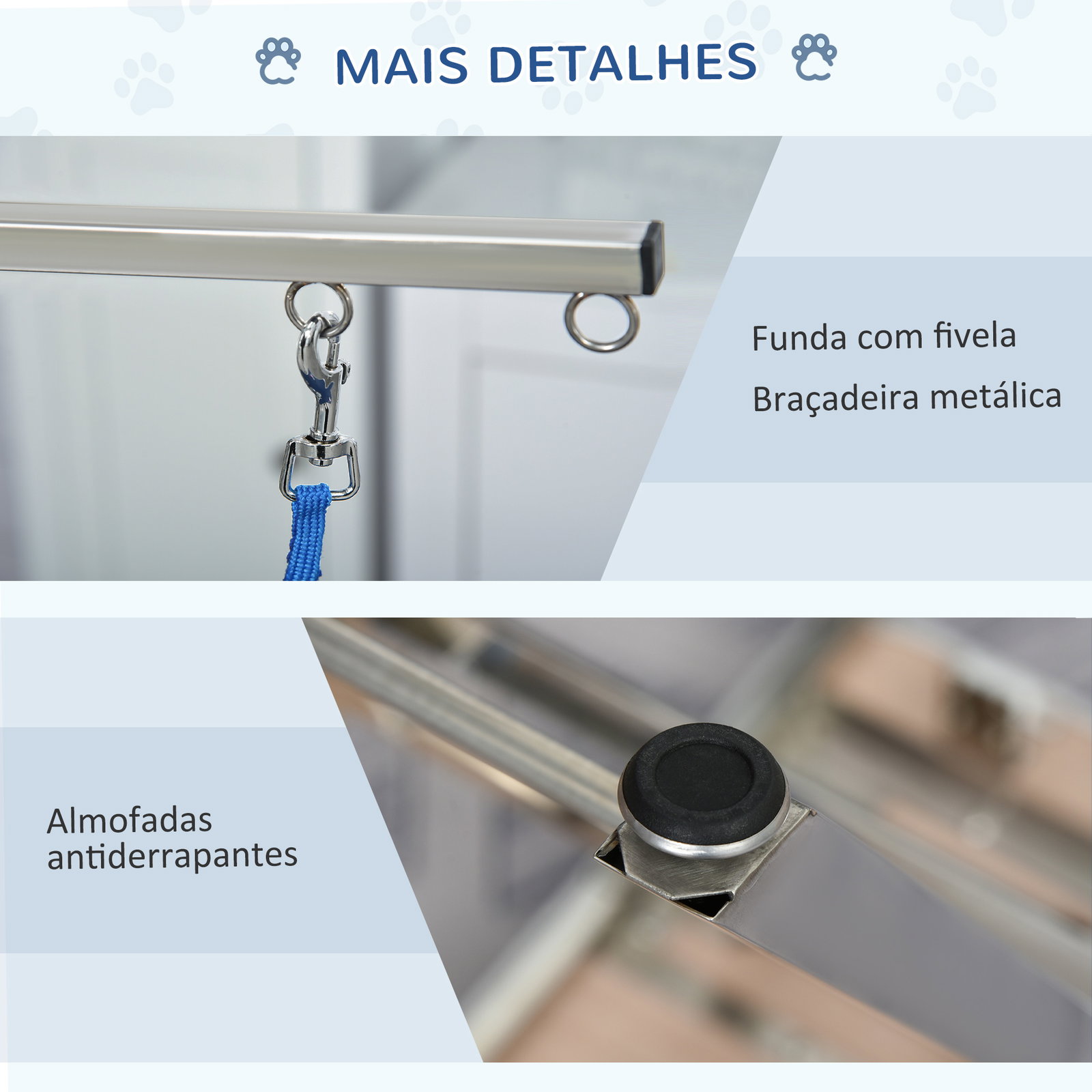 Mesa de tosquia para cães com bancada antiderrapante alça e braço com altura ajustável 72x45x74-81 cm azul