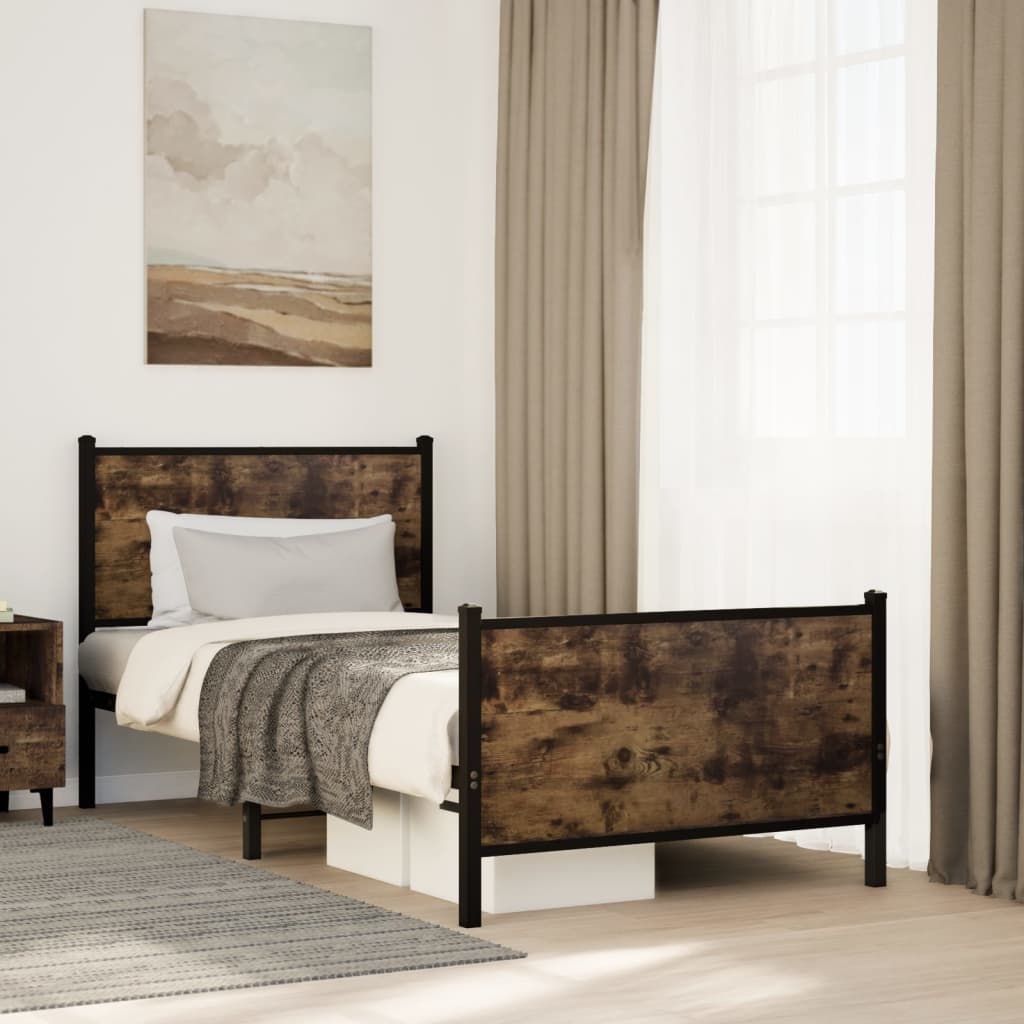 Estrutura de cama sem colchão 90x190 cm metal carvalho fumado