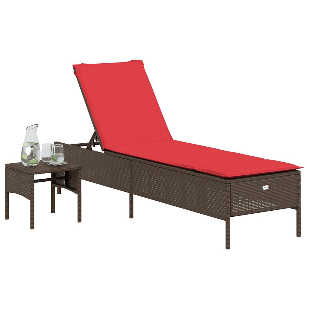 Espreguiçadeira com mesa e almofada em rattan sintético marrom
