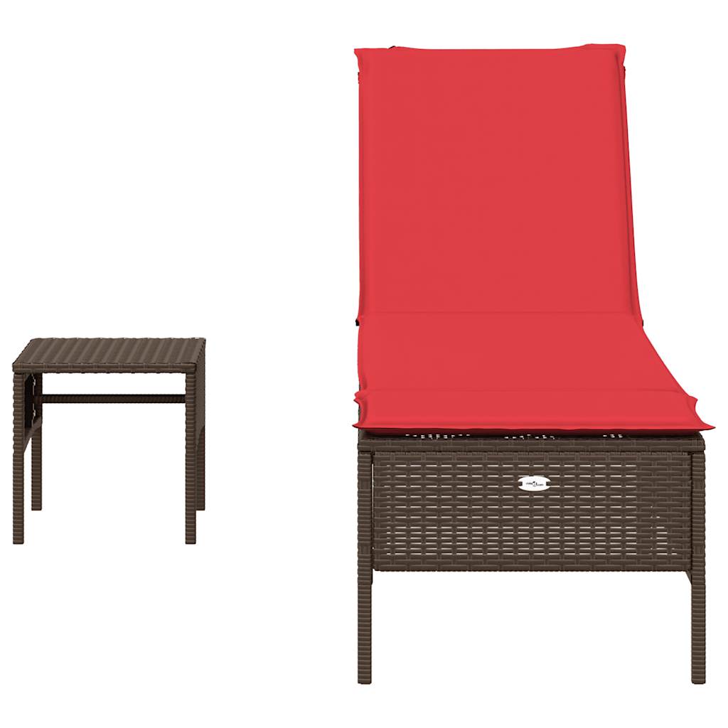 Espreguiçadeira com mesa e almofada em rattan sintético marrom