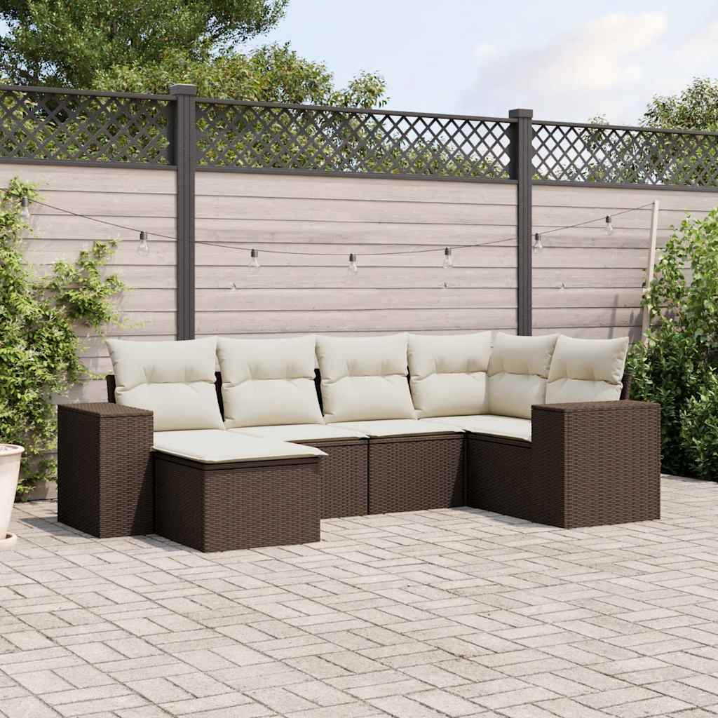 6 Pcs conjunto de sofás jardim c/ almofadões vime PE castanho