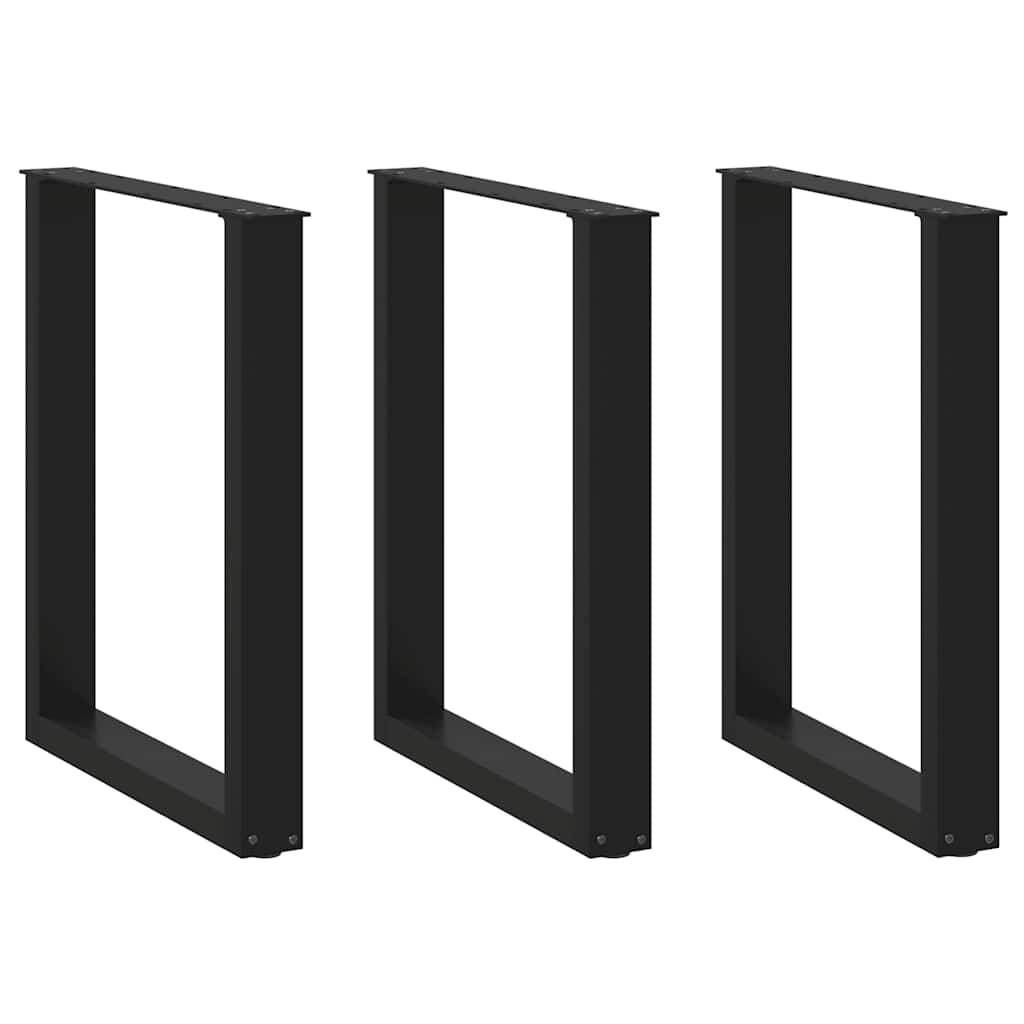 Pés para mesa de jantar em formato de u, 3 peças, preto, 70x(72-73) cm, aço