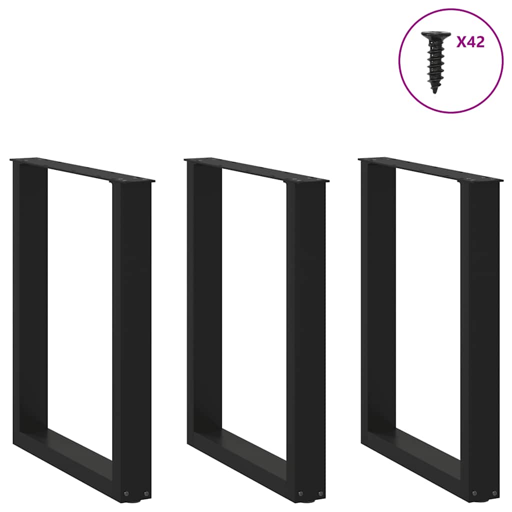 Pés para mesa de jantar em formato de u, 3 peças, preto, 70x(72-73) cm, aço