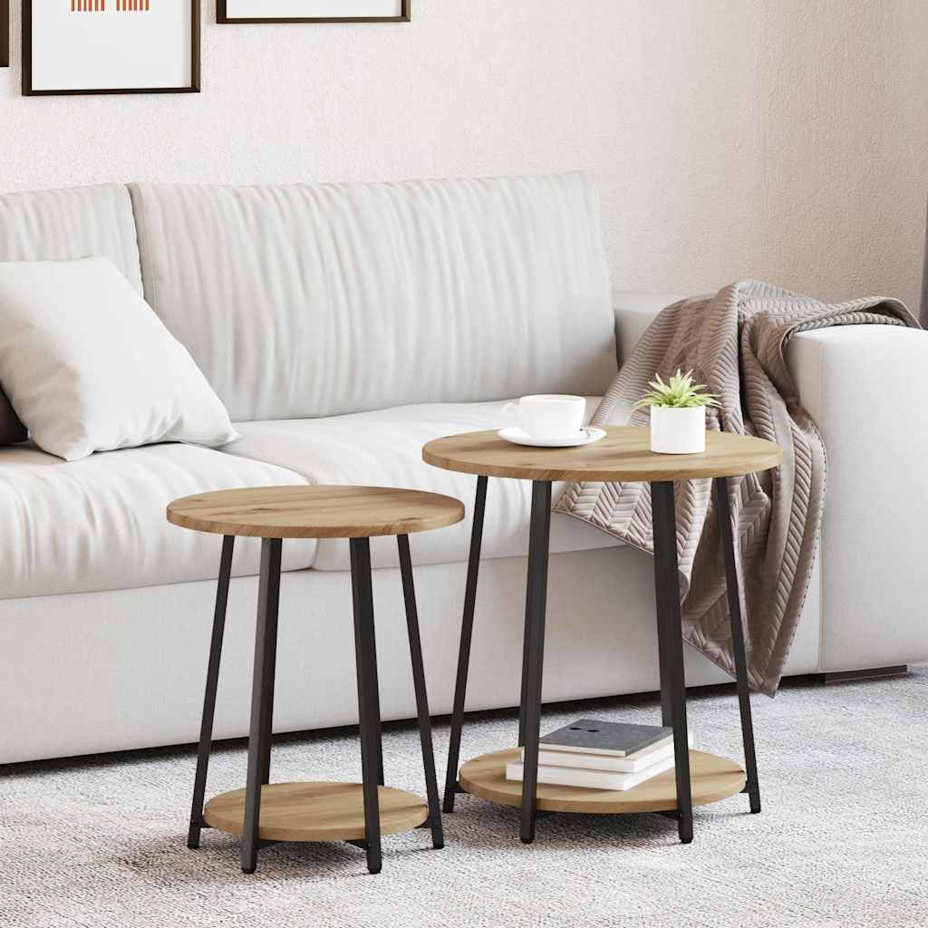 Conjunto de mesas de apoio 2 unid. carvalho artesanal e preto