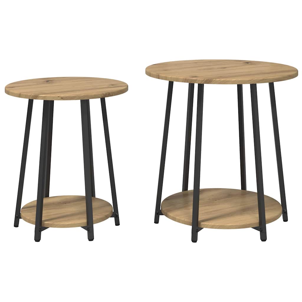 Conjunto de mesas de apoio 2 unid. carvalho artesanal e preto