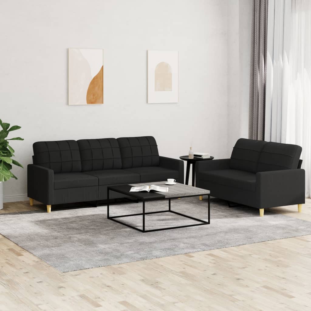 2 Pcs conjunto de sofás com almofadões tecido preto