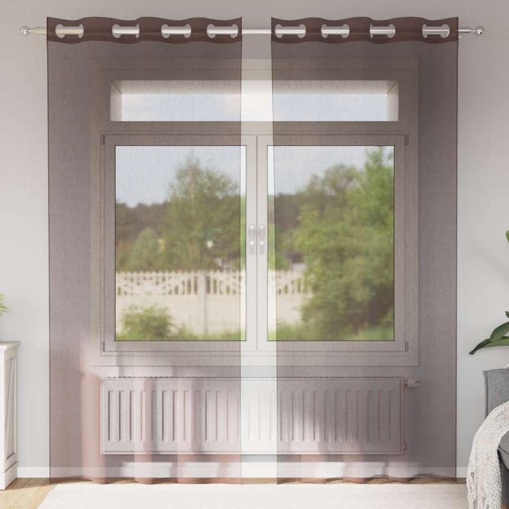 Cortinas de voile com ilhós 2 pcs castanho 140x225 cm