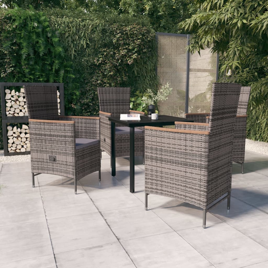 5 Pcs conjunto de jantar para jardim com almofadões cinzento