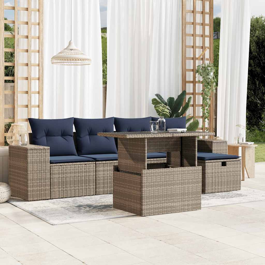 Conjunto de sofá de jardim com 6 peças e almofadas em rattan sintético cinza