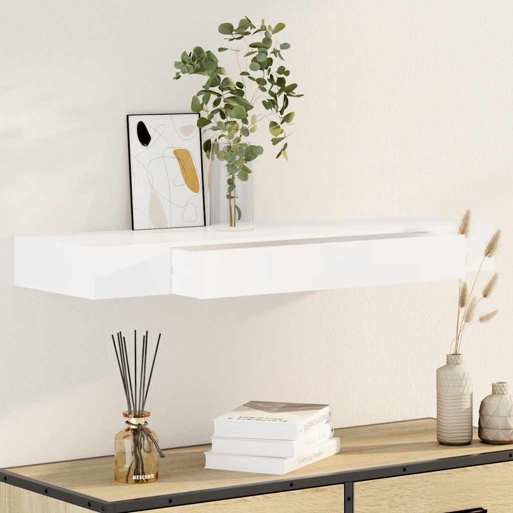 Prateleira de parede c/ 1 gaveta para livros/dvd MDF branco
