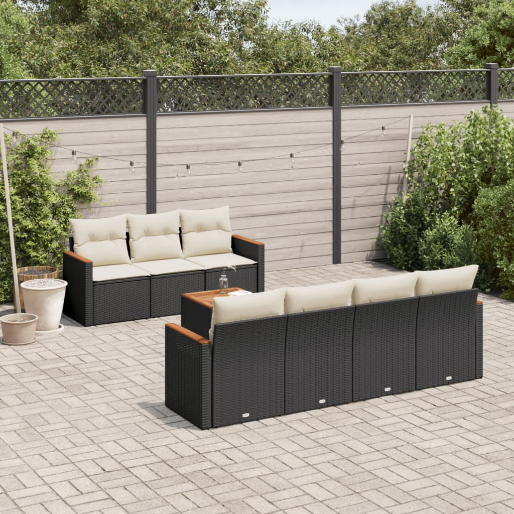 8 Pcs conjunto sofás de jardim com almofadões vime PE preto