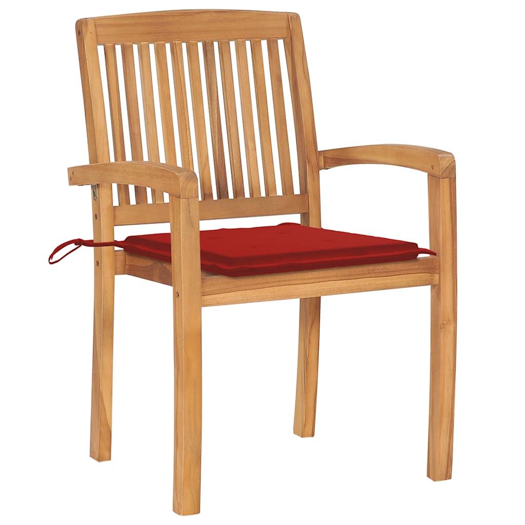 Cadeiras de jardim c/ almofadões vermelhos 2 pcs teca maciça