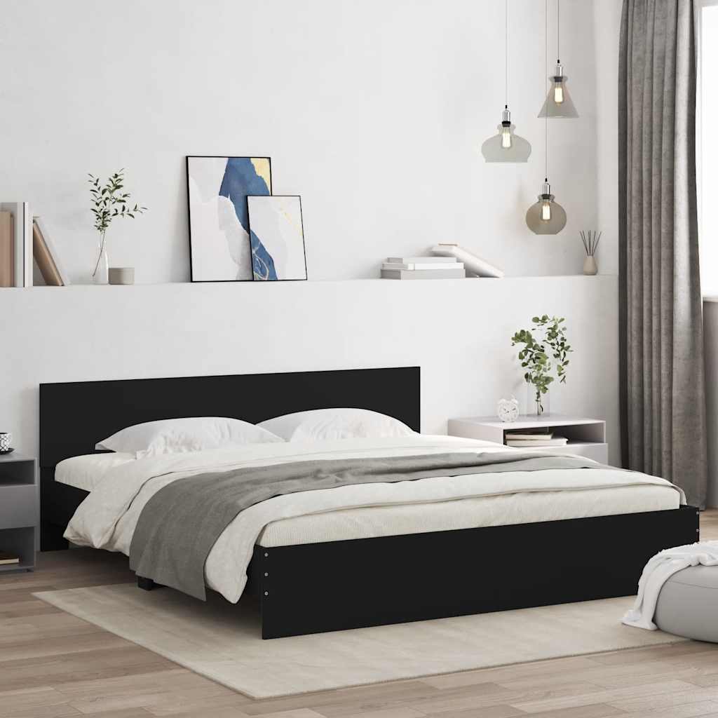 Estrutura de cama com cabeceira 200x200 cm preto