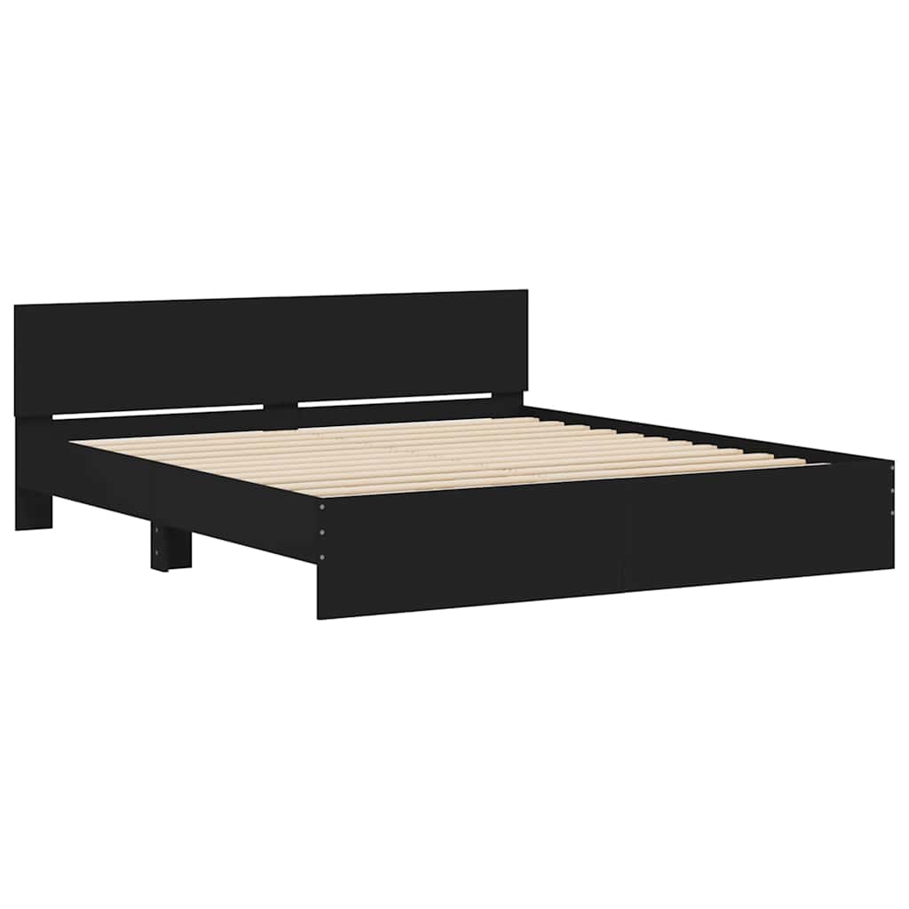 Estrutura de cama com cabeceira 200x200 cm preto