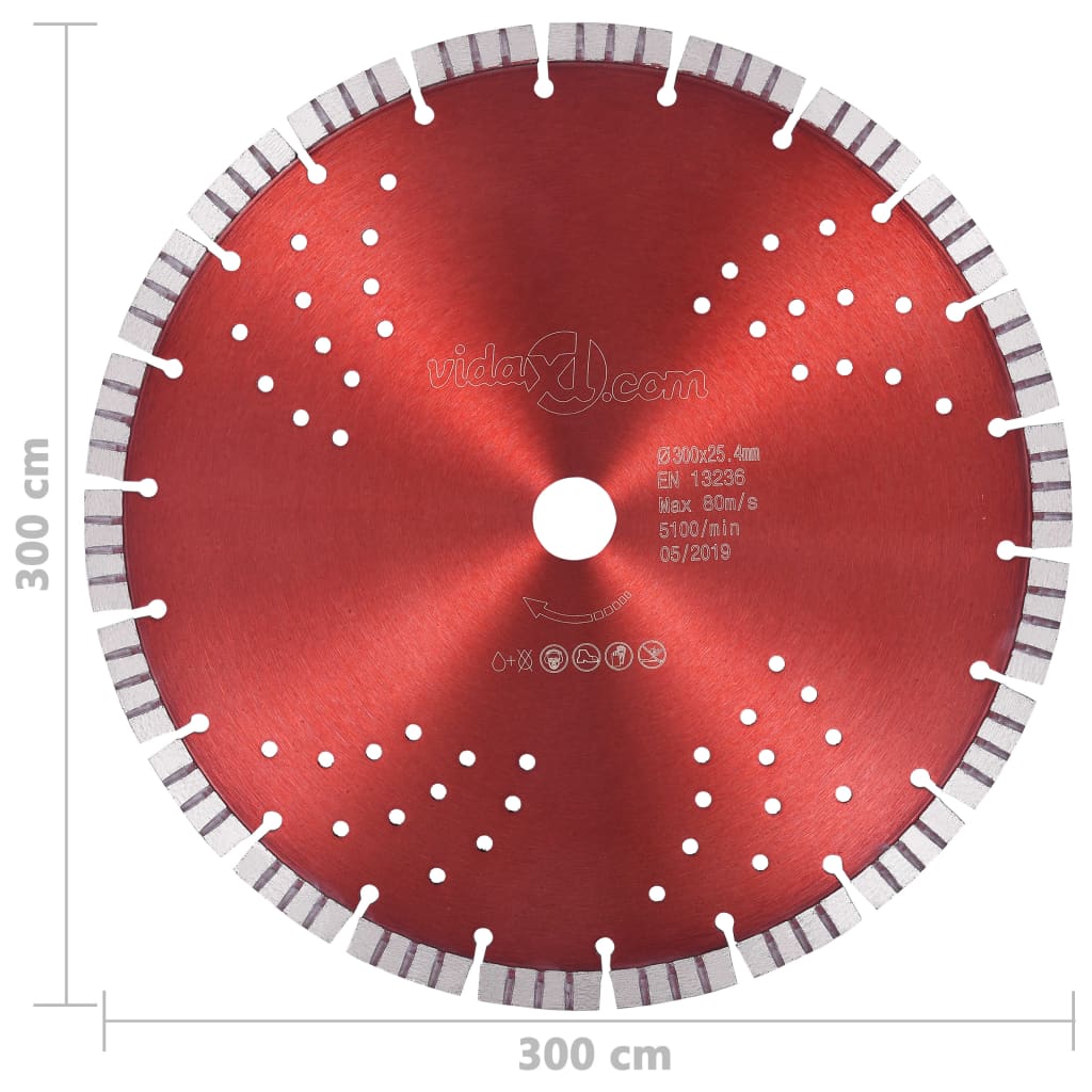 Disco de corte de diamante com turbo e orifícios aço 300 mm