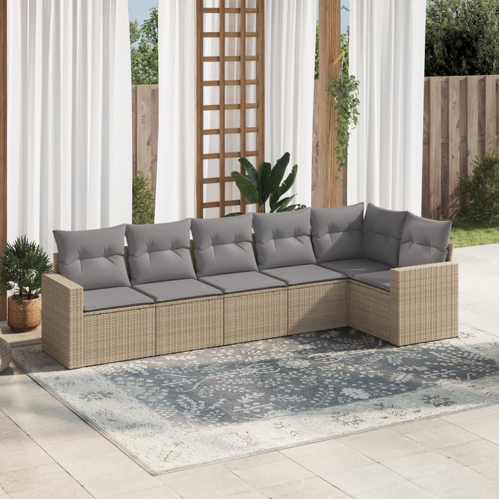 6 Pcs conjunto de sofás p/ jardim com almofadões vime PE bege