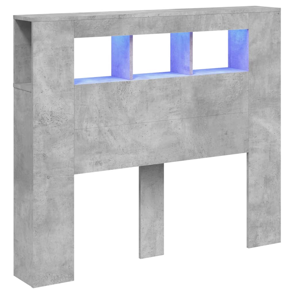 Cabeceira c/ leds 120x18,5x103,5 cm cinzento-cimento