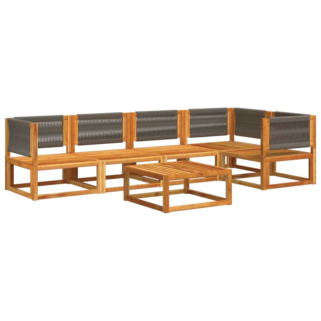 Conjunto de sofás de jardim de 6 peças com almofadas de madeira de acácia e corda