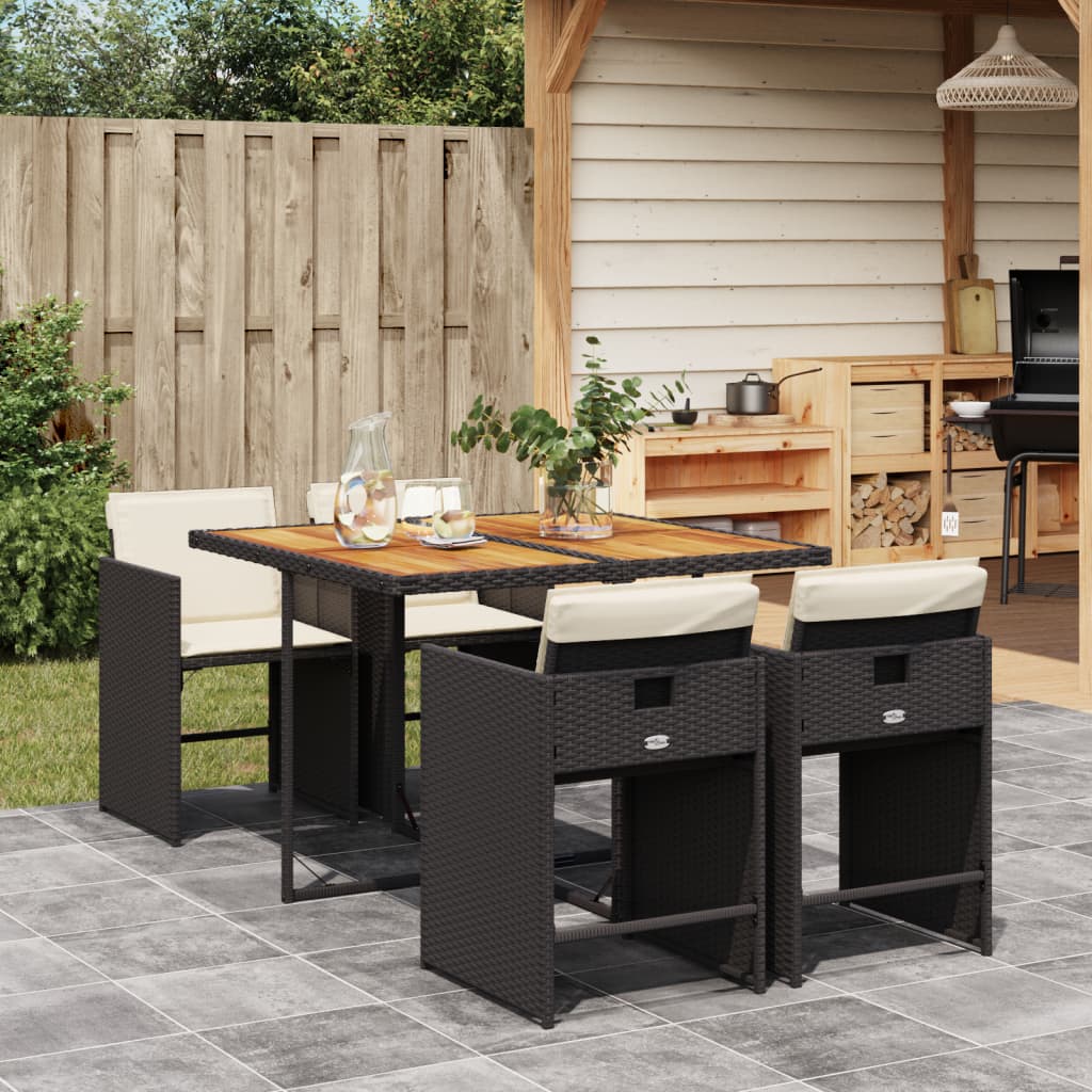 5 Pcs conjunto de jantar p/ jardim c/ almofadões vime PE preto