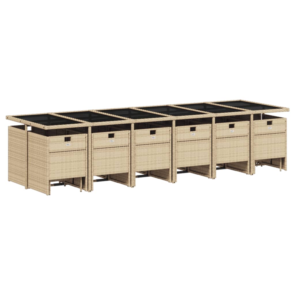 17 Pcs conjunto de jantar p/ jardim c/ almofadões vime PE bege