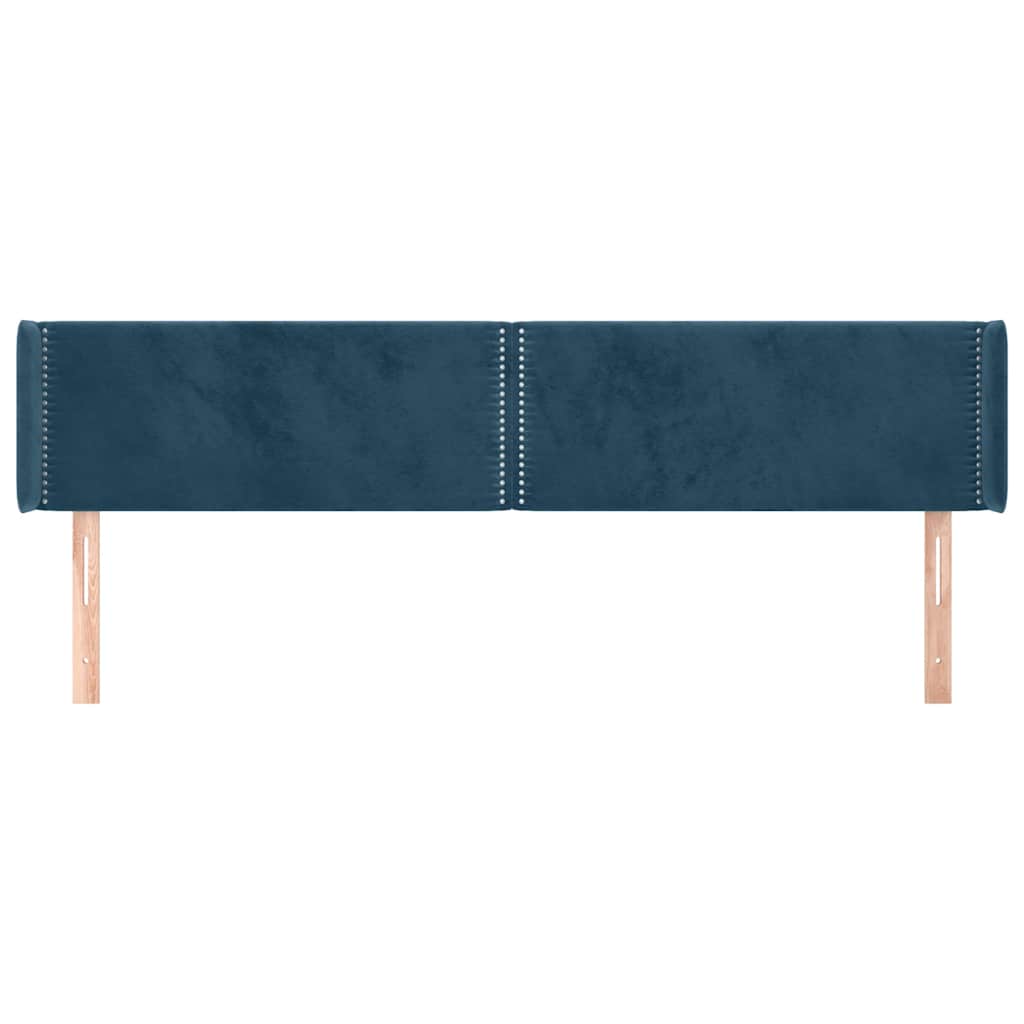 Cabeceira de cama c/ abas veludo 203x16x78/88cm azul-escuro