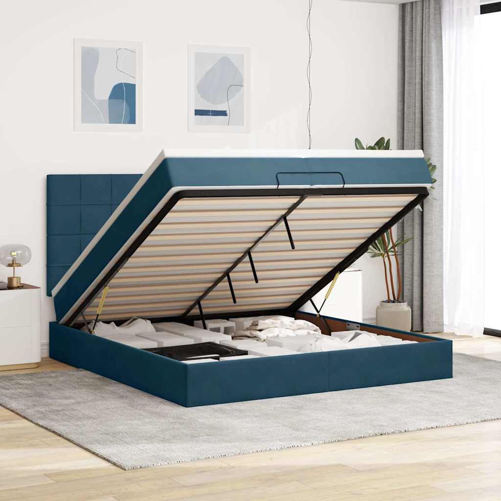 Cama otomana com colchões/leds 200x200 cm veludo azul-escuro