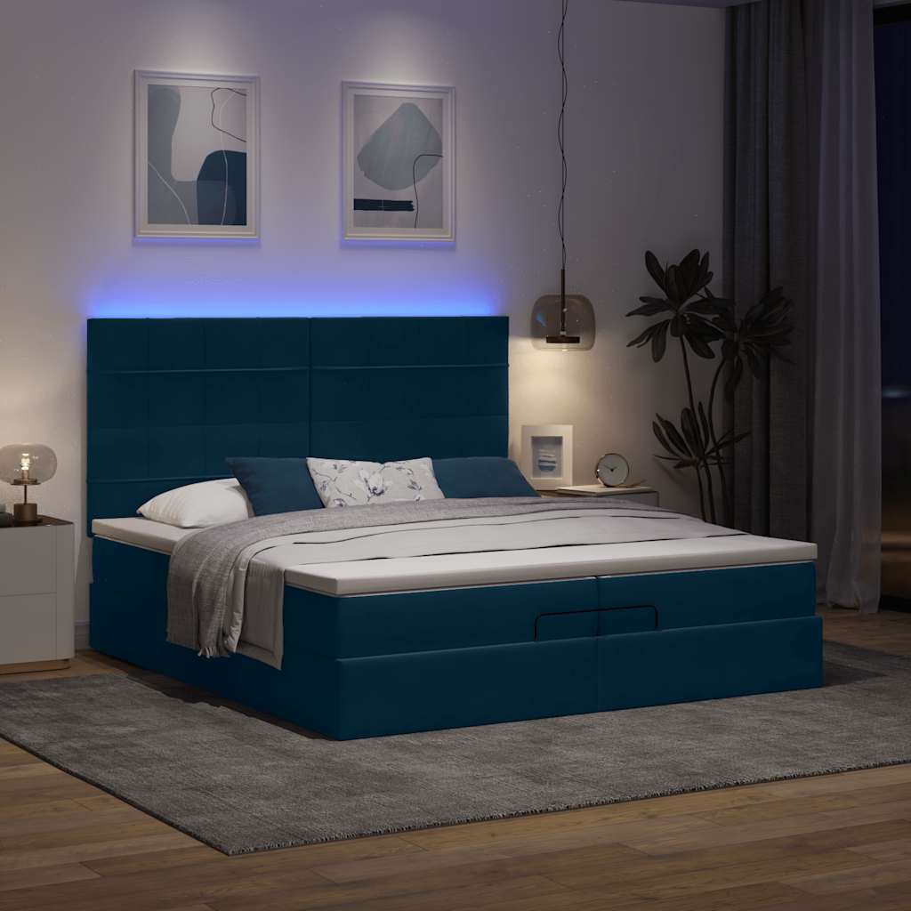 Cama otomana com colchões/leds 200x200 cm veludo azul-escuro
