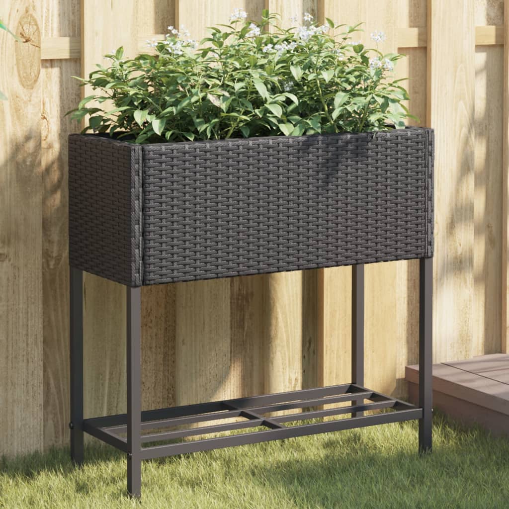Canteiro de jardim com prateleira 2pcs 70x28x70cm vime PE preto