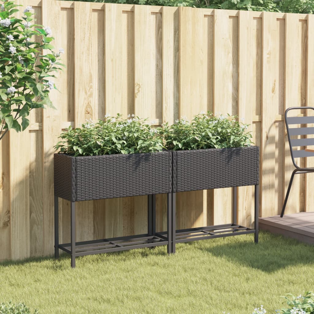 Canteiro de jardim com prateleira 2pcs 70x28x70cm vime PE preto