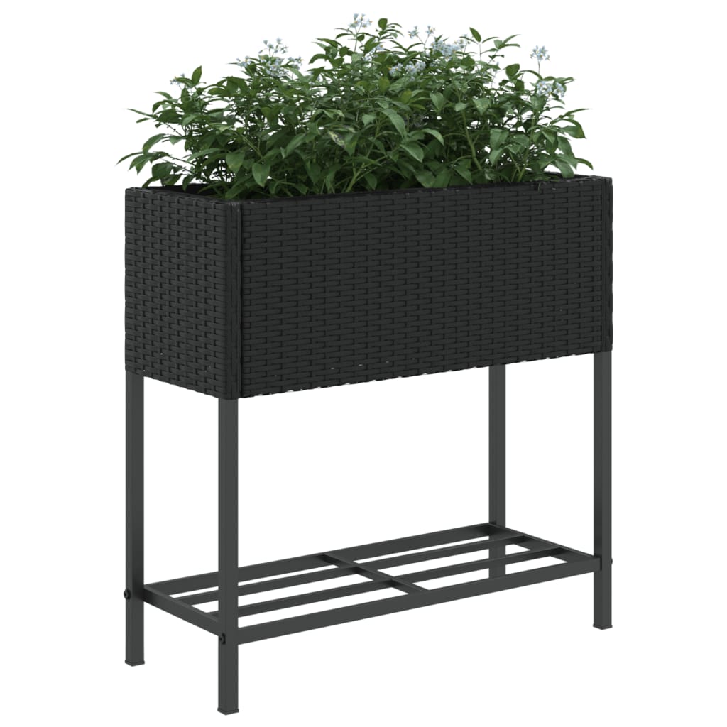 Canteiro de jardim com prateleira 2pcs 70x28x70cm vime PE preto
