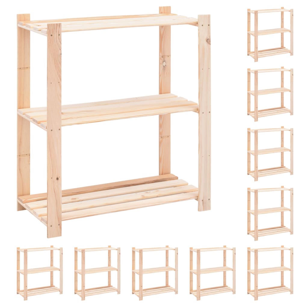 10 Unidades arrumação 3 prateleiras 80x38x90cm pinho 150 kg
