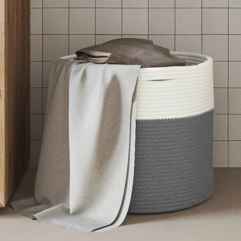 Cesto de arrumação ø40x35 cm algodão cinzento e branco
